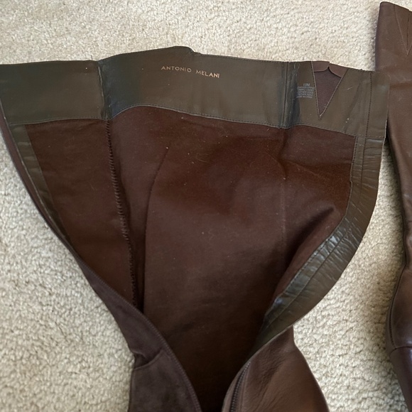 Antonio Melani Leather and Suede Boots Brown Zipper High Heel Women's Size 10 - Picture 4 of 12